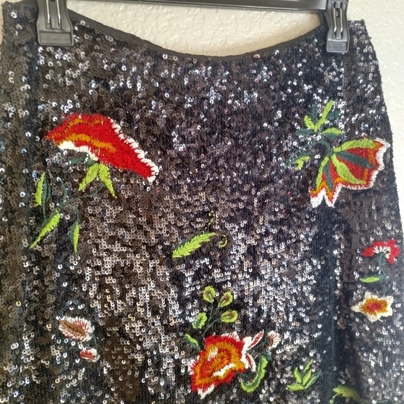 Anthropologie Maeve Garden Glitz Black Sequined Pencil Skirt sz 0 - Picture 3 of 8
